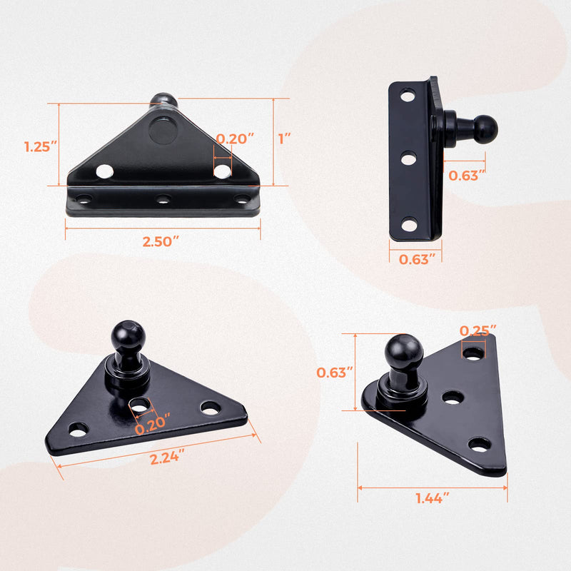 10MM Mounting Bracket, Gas Strut Spring Ball Stud, 2 Angled L-Type Mounts and 2 Flat-Type Mounts with 16 Screws, for Lift-o-mat Gas Shock Mounting Kits, Black by PAMAGOO 10mm