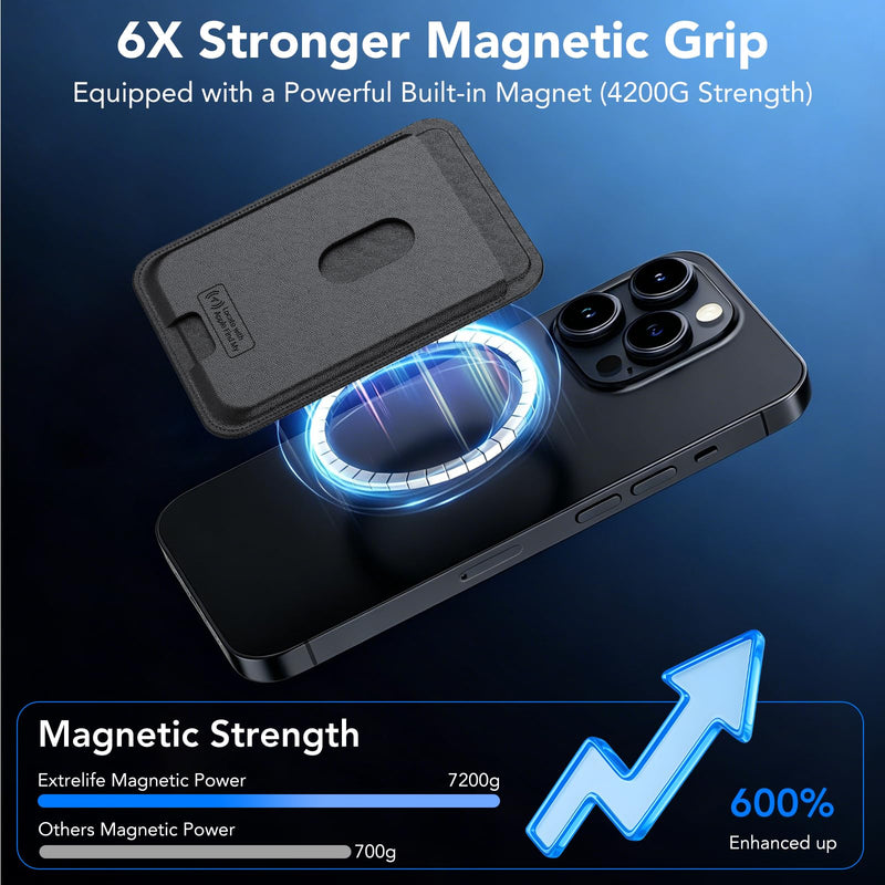 IKT for Magsafe Wallet, Work with Apple Find My Tracking, Strongest Magnetic Leather Card Holder Wallet for iPhone 17/16/15/14/13/12 Pro Max Air Plus, Wireless Charging, 3-Cards RFID Holder, Black Elegant Black