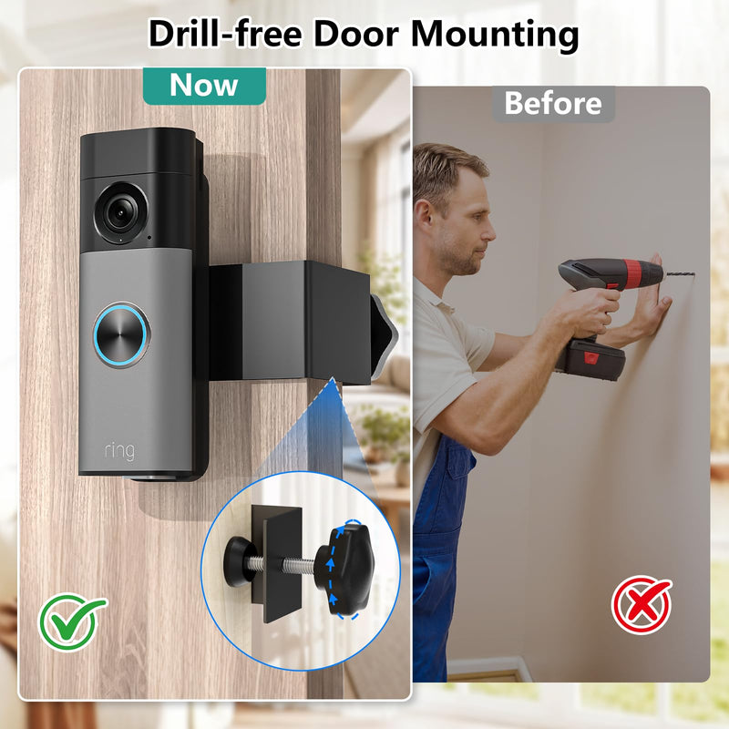 Anti-Theft Door Mount for Ring Battery Doorbell/ Plus/ Pro 2nd(2026 Release), Adjustable Mounting Bracket Camera Holder for Ring Doorbell Pro, No Drill Doorbell Mount for Apartment, Rentals, Home
