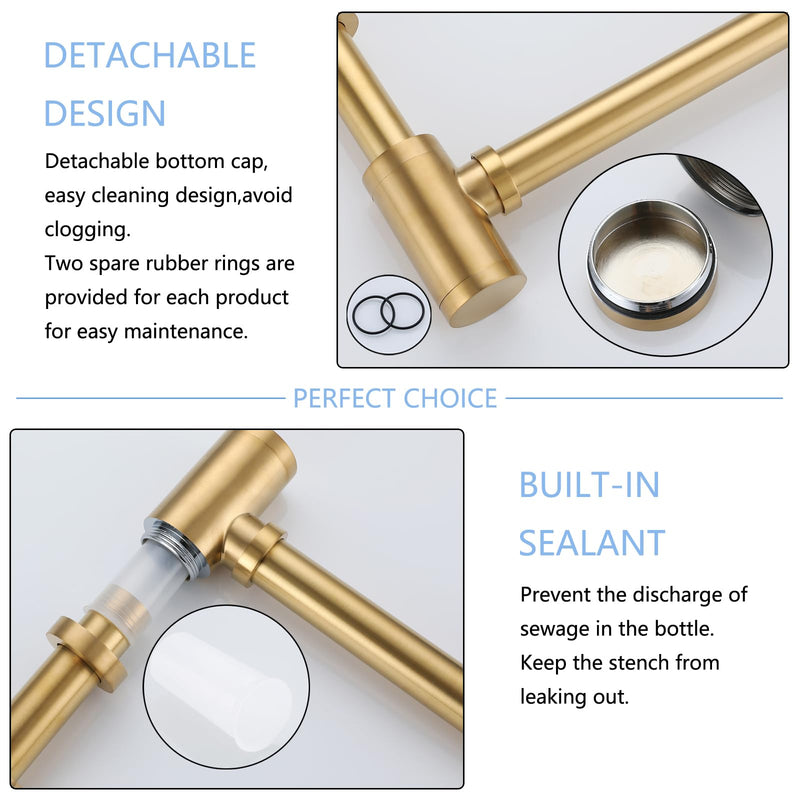 Bottle Trap, Brass Decorative 1 1/4 Bathroom Sink P Trap, Large Body Round Lavatory Waste Drain Kit,Champagne Bronze SW-83888CB. T02-champagne Bronze