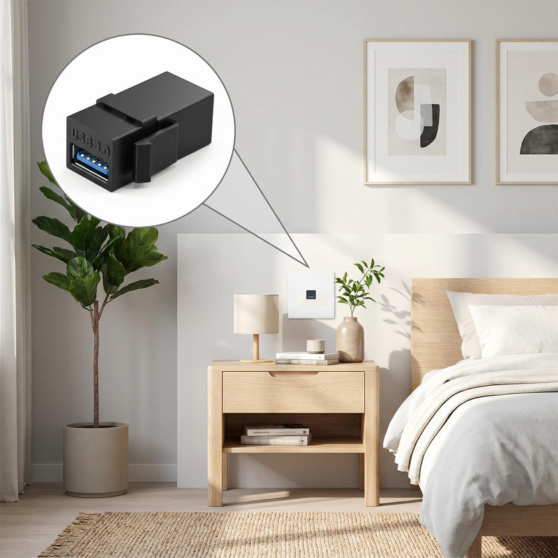 USB 3.0 Keystone Jack Insert, 5 Pack USB Keystone Jack Female to Female Coupler for Wall Plates Panels and Wall Plate Outlet Panel, Black