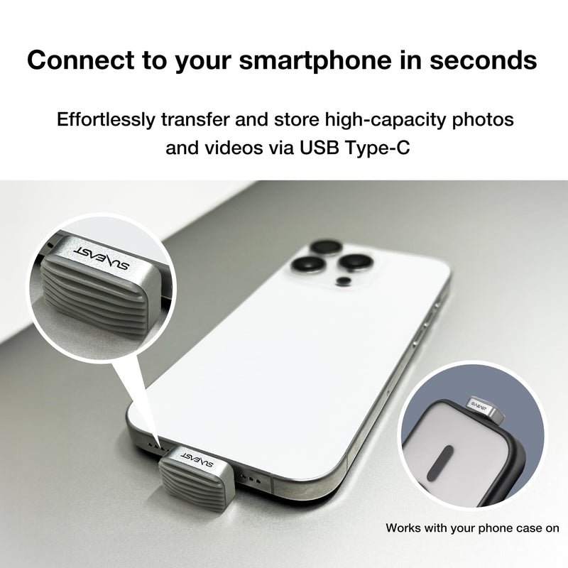 SUNEAST Portable SSD Nano Silver 128GB External Solid State Flash Drive | Read 450 MB/s, Write 400 MB/s, Ultra-Compact USB-C 3.2, exFAT, 2.8 g, Works with iOS, Windows, macOS, Linux, Android