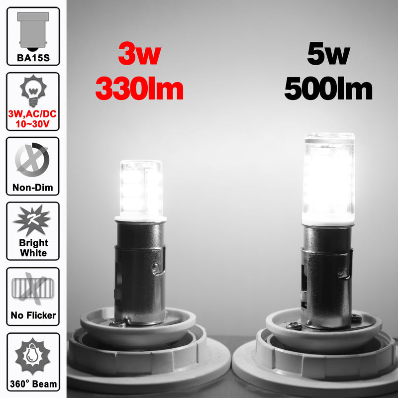 12 Volt BA15S Led Bulbs,1156 1141 6000k Daylight White,DC Bayonet Single Contact Base,AC10-24V DC10-30volt Low Voltage BA15S Bulb for Landscape RV Camper Interior Marine Boat Trailer Lights,5Pack 1156 White