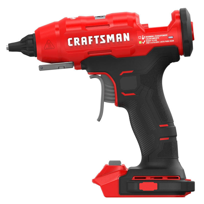 CRAFTSMAN V20 Hot Glue Gun Full Size, Cordless Glue Gun and Sticks Set with LED Light, Interchangeable Nozzles and Wrench, Retractable Dip Tray, Fast Preheat, Long Runtime, Tool Only (CMGL200B)