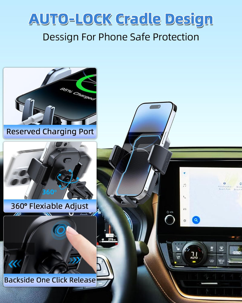 PZK Car Phone Mount for Toyota Grand Highlander 2024-2026 12.3-inch Screen | XLE/Limited/Platinum/Hybrid Auto Lock Car Phone Holder 360° Rotation Hands-Free Not Affect Vent for All 4.0-7.0'' Phones
