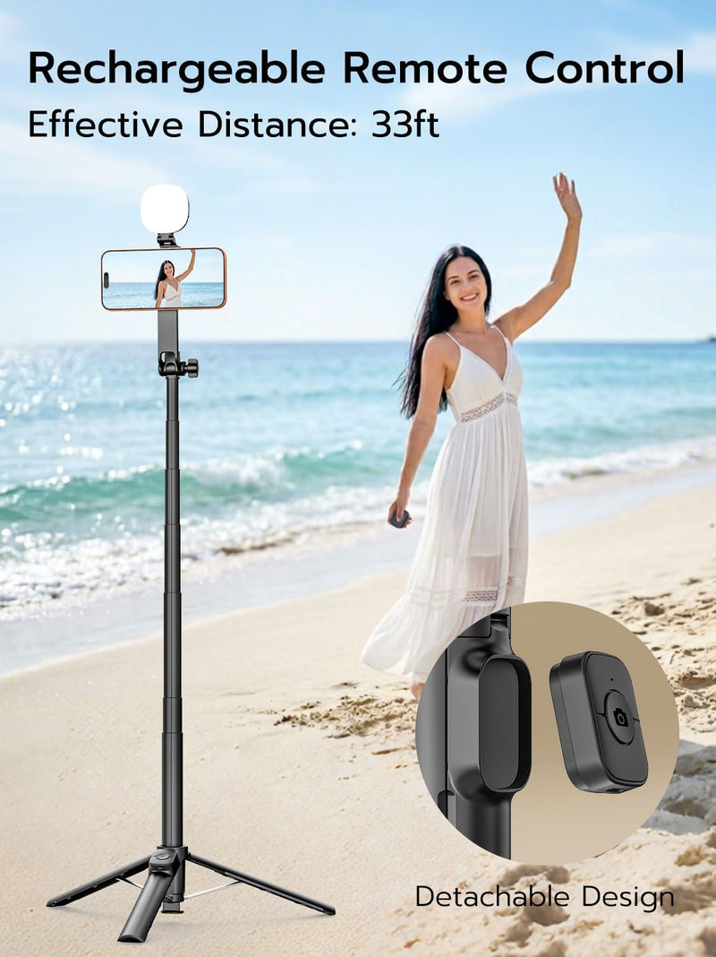 69" Magnetic Tripod for iPhone with Magnetic Light (MPT-04) | Selfie Stick with Magnetic Selfie Light & Remote, Extendable Tripod, Vlogging Kit for Magsafe iPhone/Android Video Recording