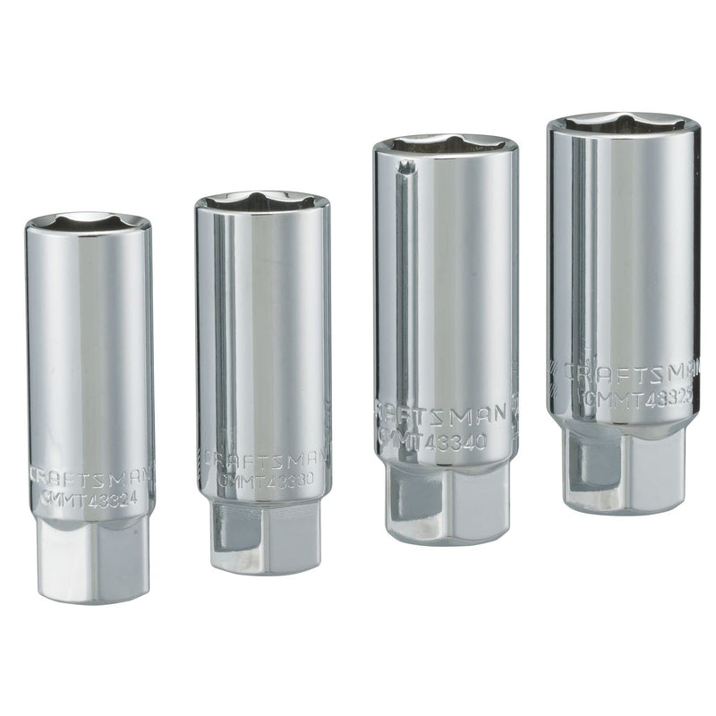 CRAFTSMAN 3/8 in. Drive Metric and SAE 6 Point Standard Spark Plug Socket Set, 4 Piece Set (CMMT34504)