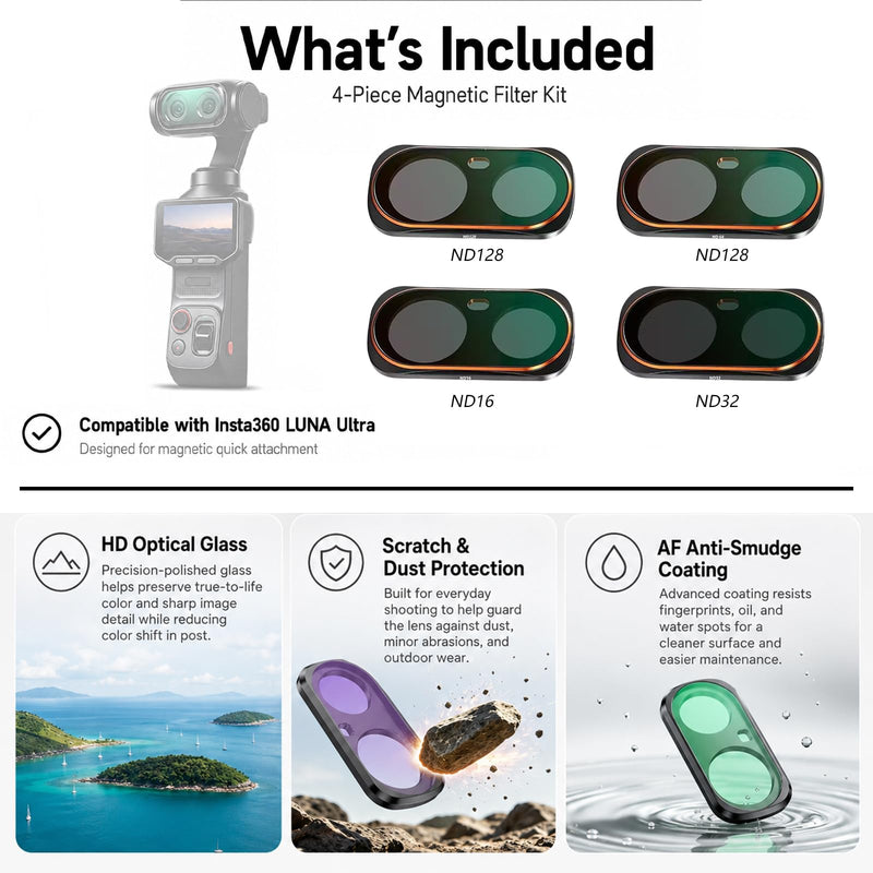 Magnetic Lens Filters Set for Insta360 Luna Ultra,(ND/16/32/64/128)