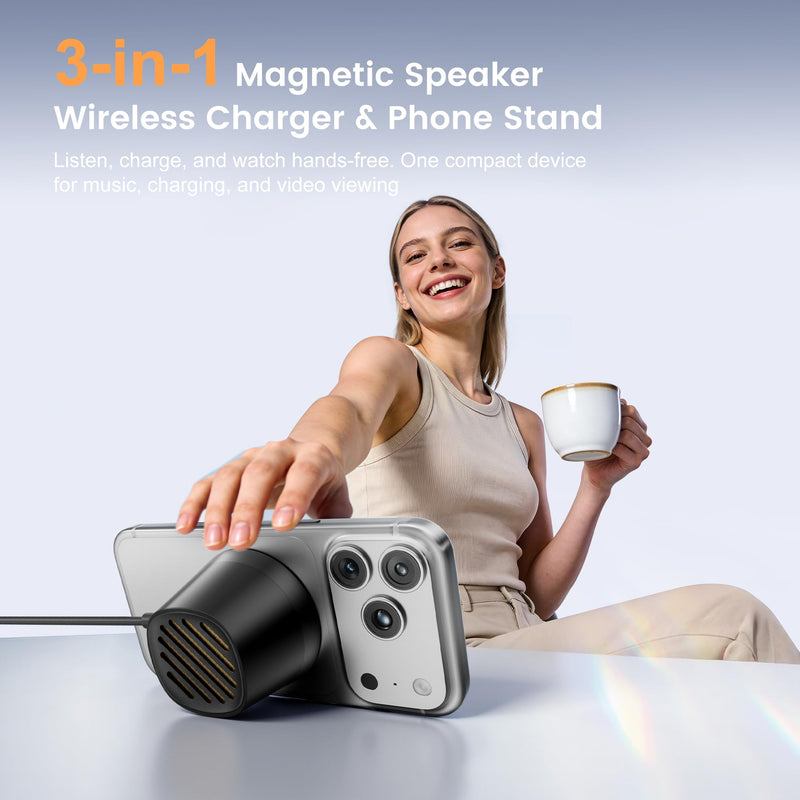Hotwill Portable Bluetooth Speakers with Magnetic Stand | Wireless Charging, Mini Bluetooth Speaker, Ultra-Light Wireless Speaker, 5W HD Sound, 7H Playtime for Home Office Desk