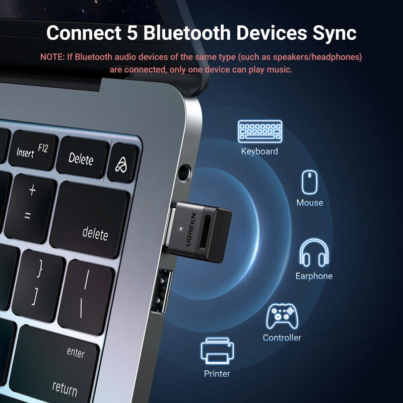 UGREEN USB Bluetooth 5.3 Adapter for PC, Plug & Play for Windows 11/10/8.1, Bluetooth Receiver & Transmitter for Keyboard/Mouse/Headphone/Speakers/Printer