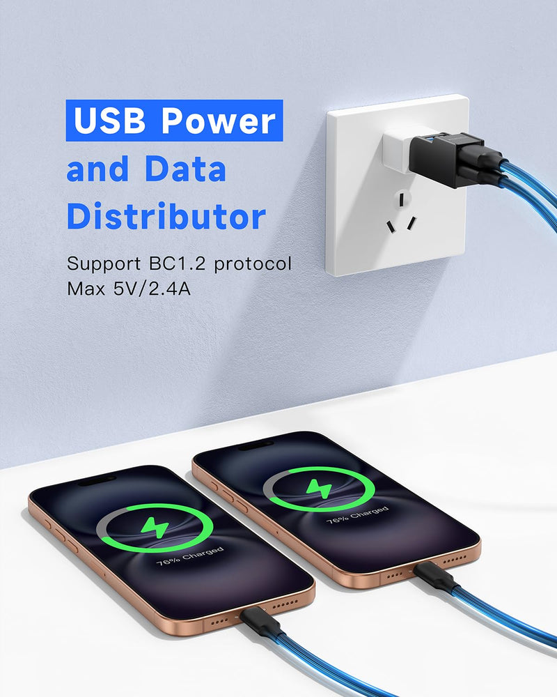 FORIDA 3 Ports USB Adapter, USB Hub with USB 3.0 and Double USB Adapter, Portable USB Splitter 1 in 3 Out for Keyborad, Mobile Hard Disk, U Disk, Camera, Mouse etc (Black) Black