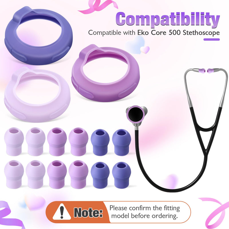 3 Silicone Protective Cover & 12 Ear Tips Replacement Accessories Compatible with EKO Core 500 Digital Stethoscope, Echo Stethoscope Accessories, Dustproof Protection Design(Purple) Purple