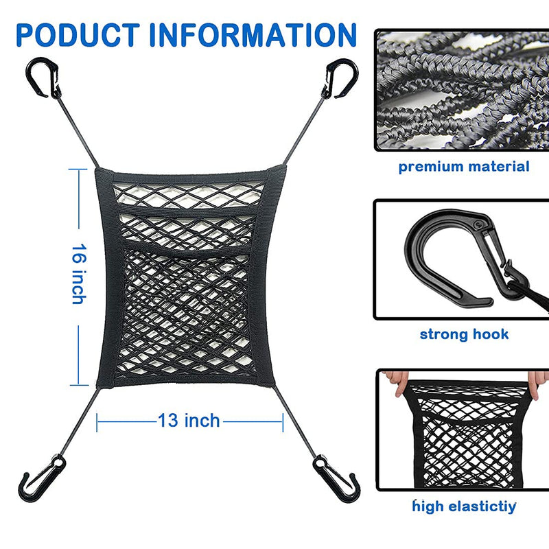 3-Layer Car Mesh Organizer, Seat Back Net Bag, Barrier of Backseat Pet Kids, Cargo Tissue Purse Holder, Driver Storage Netting Pouch（Upgrade Stretch Length）