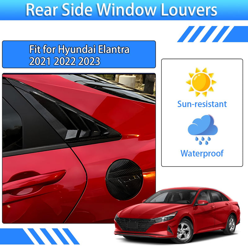 for Hyundai Elantra 2021 2022 2023 Exterior Accessories Sporty Car Rear Side Window Louvers Air Vent Scoop Shades Cover Trim Blinds 2PCS(Bright Pitch Black) Bright Black