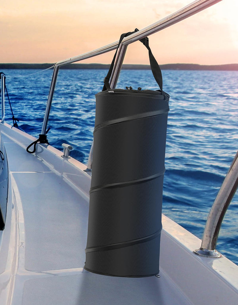 KEMIMOTO Boat Trash Can, 50L Marine Caddy Black Bag Boating Trash Bags Reusable Waterproof Boat Garbage Storage for Marine, Kayak, Pontoon Boat, Camping