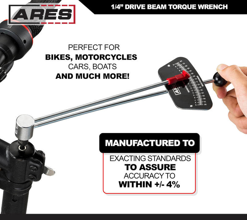 ARES 70213-1/4-inch Drive Beam Torque Wrench - 0-80 Inch/Pounds and 0-9 Newton/Meter Torque Wrench - High Visibility Markings for Easy Readings 1/4" Drive Beam Torque Wrench