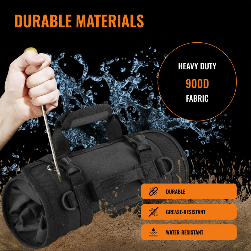 Heavy Duty Roll-Up Tool Organizer Bag with Detachable Pouches | Tool Bag for Handyman, Electrician, Mechanic, Plumber, Carpenter, Garage, Workshop, Truck, RV & Outdoor Use Black