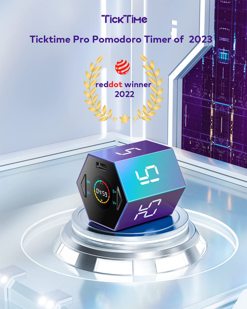 Ticktime Pomodoro Timer Cube, Hexagon Productivity Timer, Pause & Resume, Silent, Vibrate & Adjustable Sound Alert, for ADHD, Task, Work, Study, 5/15/25/30/45/60min & Custom Countdown, Purple Violet
