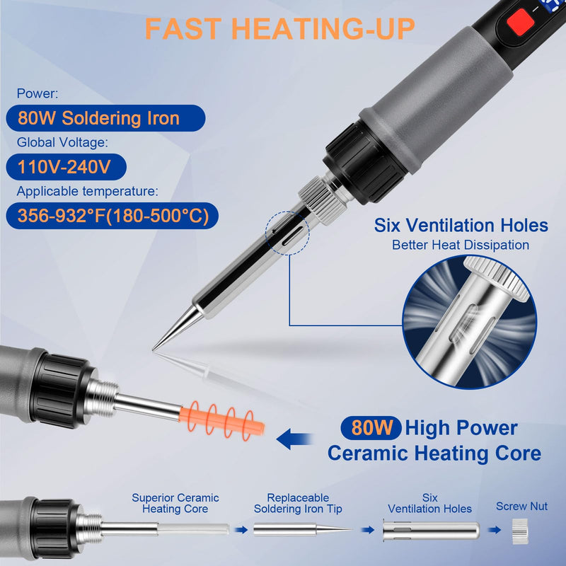 21-in-1 3D Printer Smoothing Tool Kit, 80W LED Digital Adjustable Temperature Soldering Welding Iron Kit with Insert Brass Heatset Nuts & Soldering Tips, Fast Heating 3D Printing Modify Finishing Tool