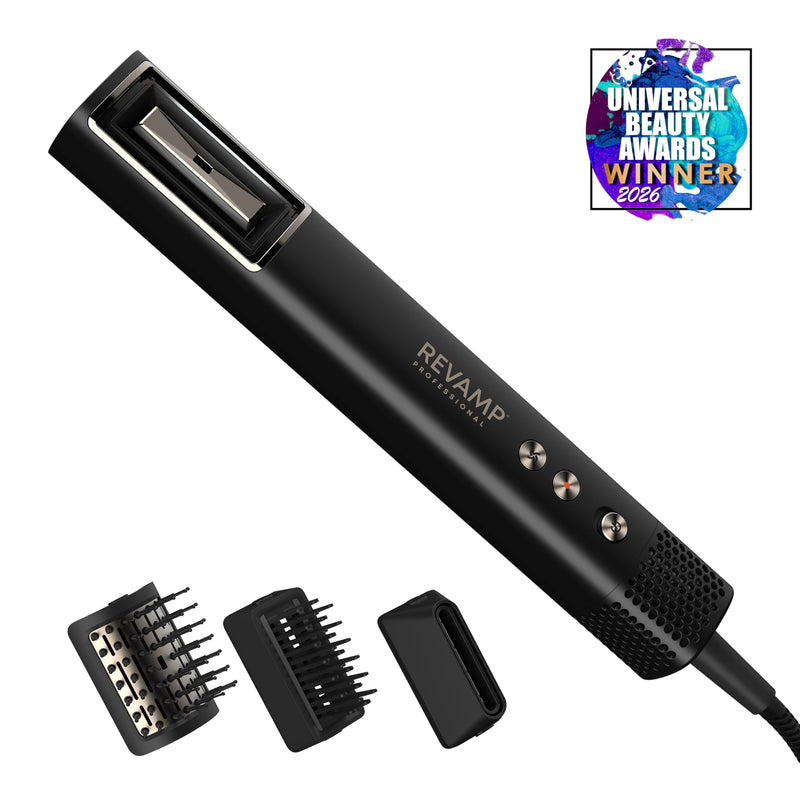 REVAMP HydroShine Air 3 in 1 Hot Air Styler - Hydro Ion, Compact | Pro Air Styler, Enhanced Hydration & Shine, Hair Dryer Brush, Styling Attachments, Ultra Lightweight