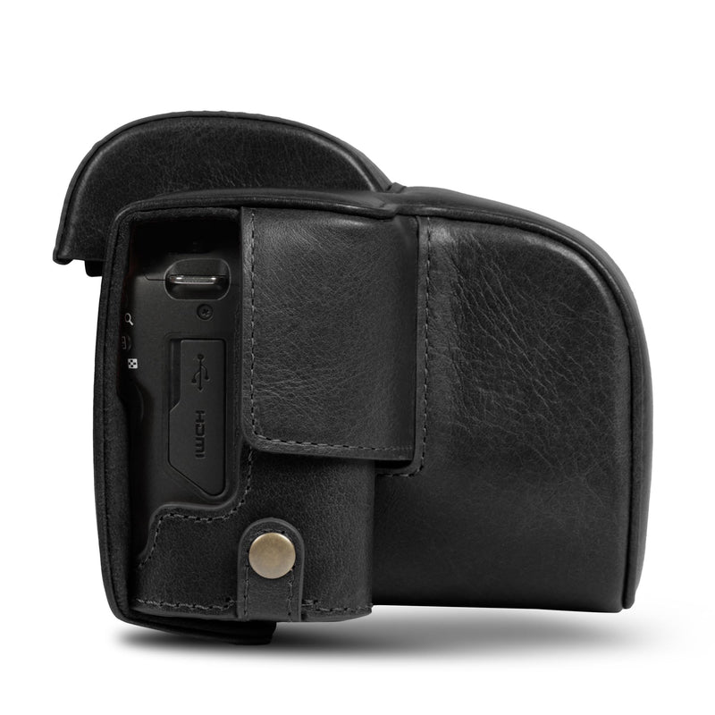 Mega Gear Genuine Leather Camera Case for Canon EOS R100 (18-45mm) - Stylish and Protective - Black