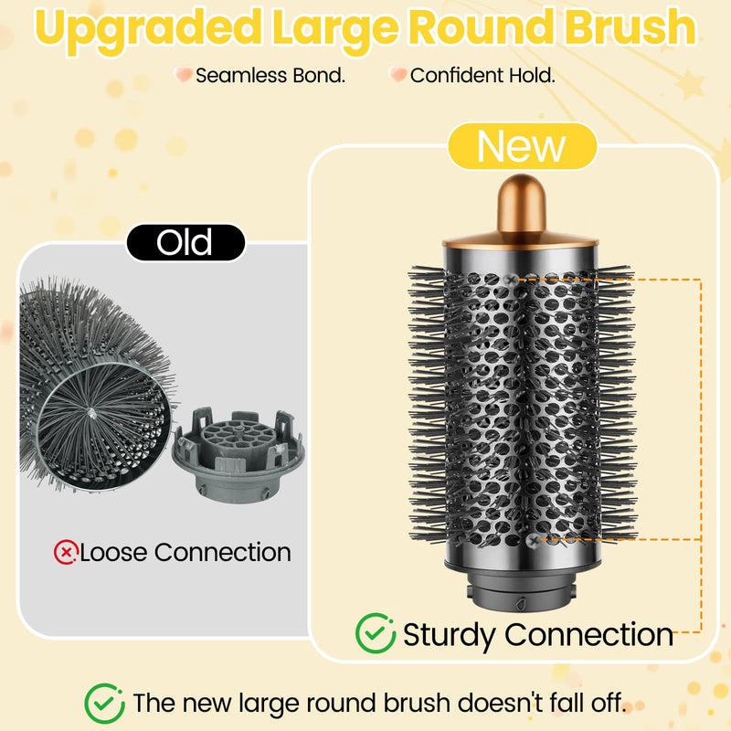 Large Round Volumizing Brush for Dyson Airwrap HS01/05/08 | Round Brush Attachment for Dry Smooth Volumize and Styling Hair gold