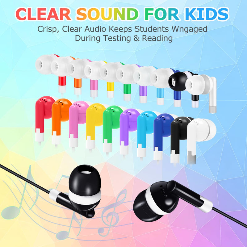 10-Pack Kids Earbuds for Classroom School Librariy, Wired Headphones, in Ear Earbuds for Kids Student, 3.5mm Earphones for Chromebook Laptop PC Multicolor 10 Pack