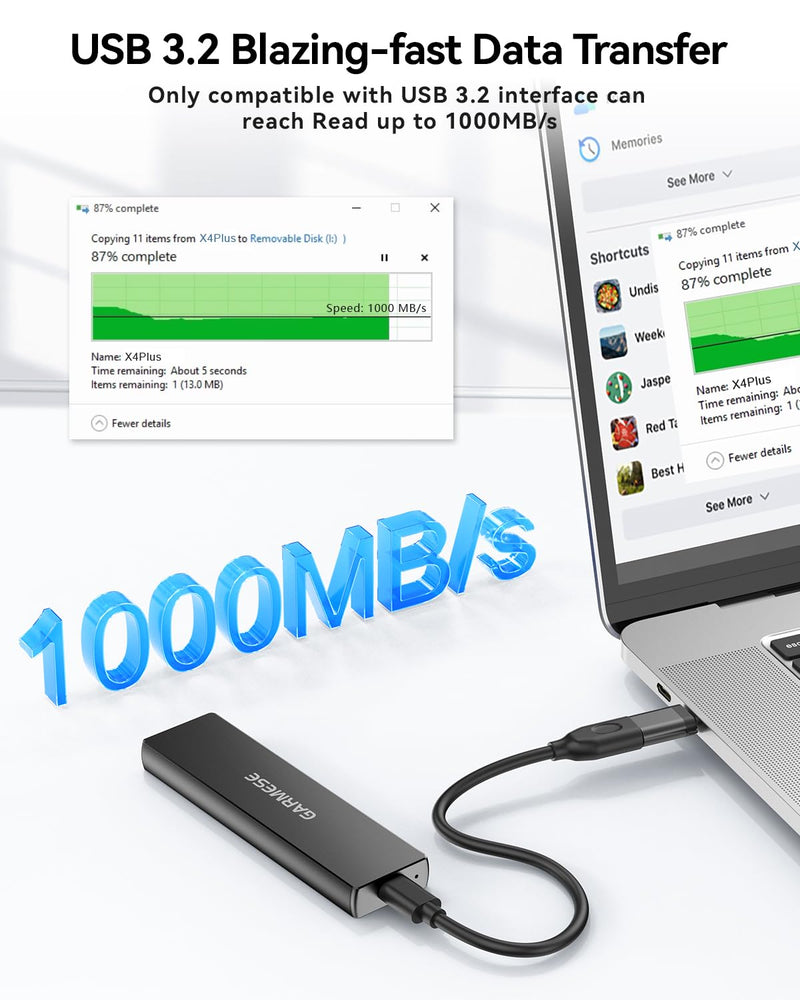 512GB External SSD - Up to 1000MB/s Read Speed USB 3.2 Gen 2 Portable SSD, External Solid State Drives with Type-C Cable for PC Mac Game Console