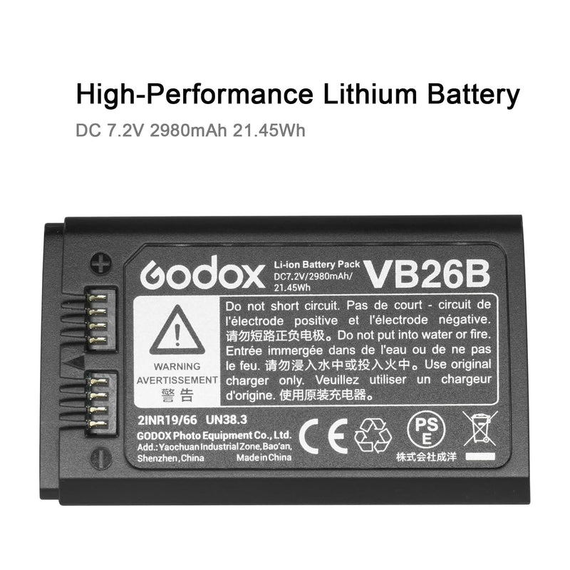 GODOX VB26B 7.2V 3000mAh Rechargeable Lithium-ion Li-ion Battery Pack V1-C V1-N V1-S V1-F V1-O V1-P V850III V860III-C V860III-N V860III-S V860III-F V860III-O On Camera Flash Speedlight