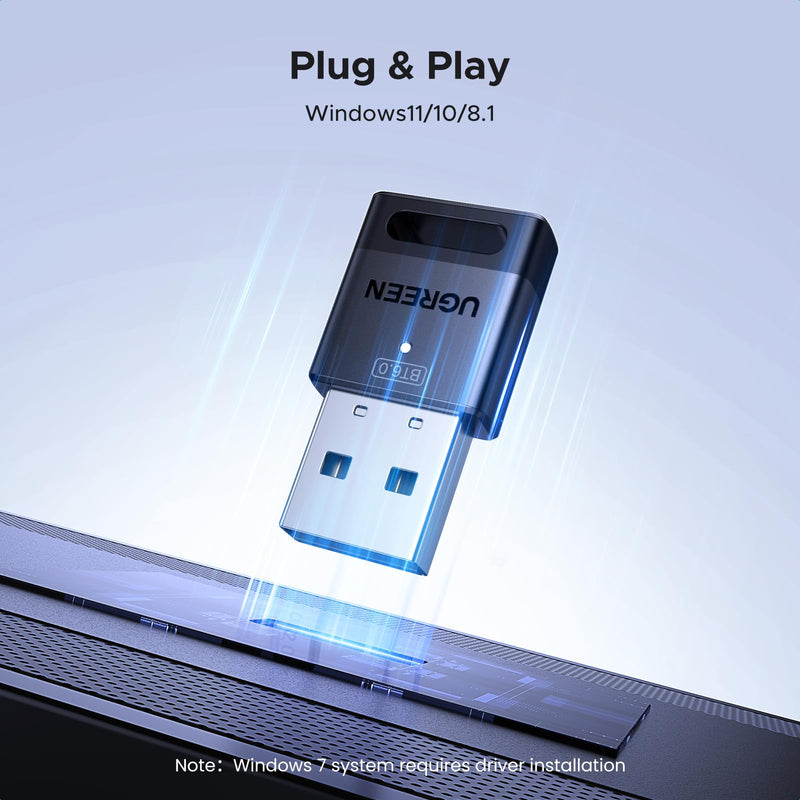 UGREEN USB Bluetooth Adapter for PC, Bluetooth 6.0 Dongle Receiver EDR & BLE, Plug & Play for Windows 11/10/8.1, for Headphone/Keyboard/Mouse/Speakers/Printer
