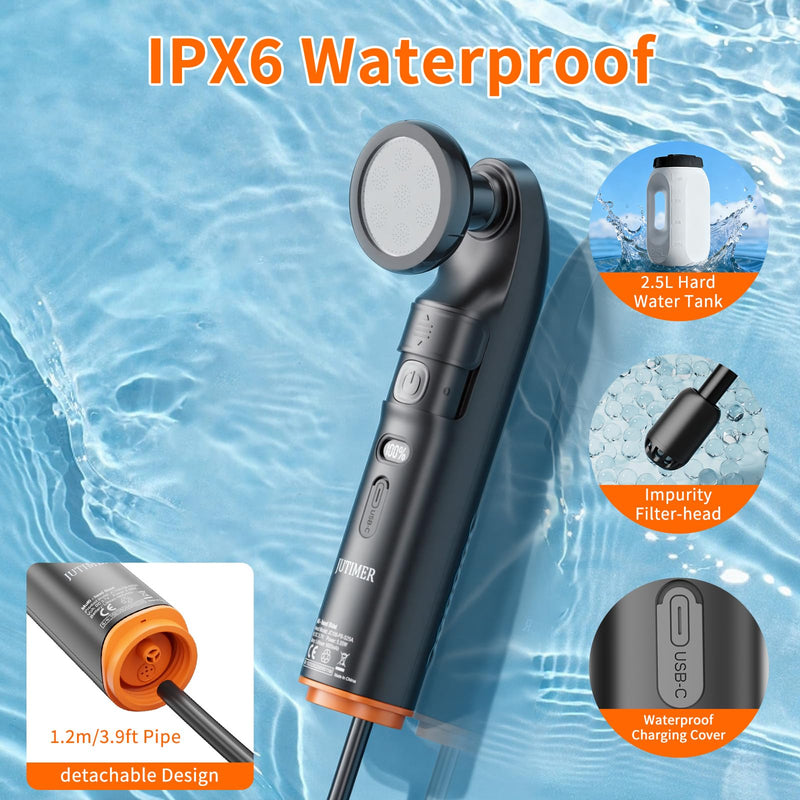 Portable Bidet & Shower for Travel, JUTIMER 2.5L&1600mAh Rechargeable Camping Shower, 2 Showerheads Bidet Sprayer, 2 Modes Waterproof Handheld Bidet, Outdoor Shower Kit for Hiking, Travel Black