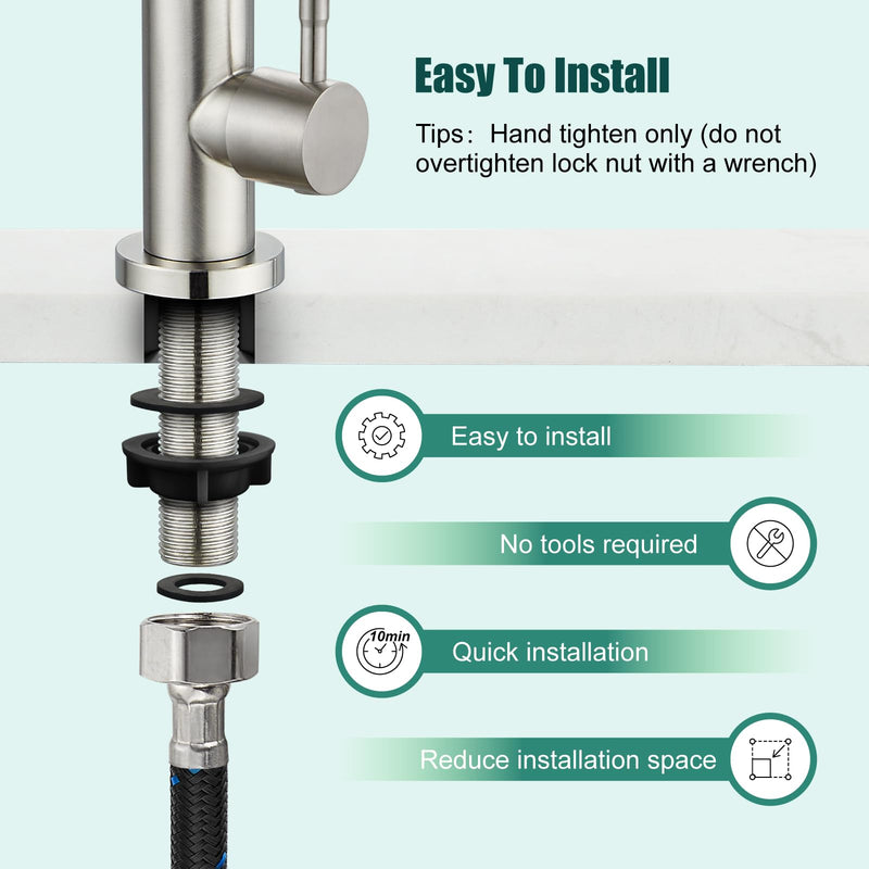 Heyalan Faucet Cold Water Only Single Lever Handle SUS304 Sink Bar Tap 360 Degree Swivel Spout Decked Mounted Longer Thread Pipe,Brushed Nickel Brushed Nickel