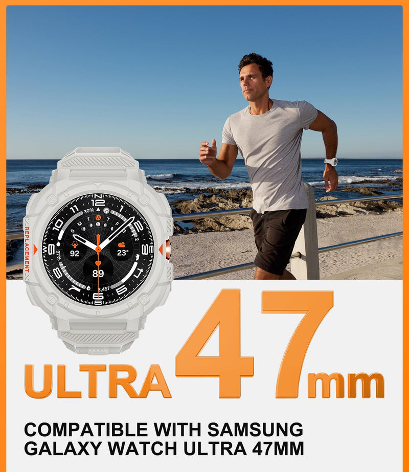 Pro Rugged Case with Band Compatible with Samsung Galaxy Watch Ultra 47mm, Military Grade Protective Design, Durable TPU Material (2025) white