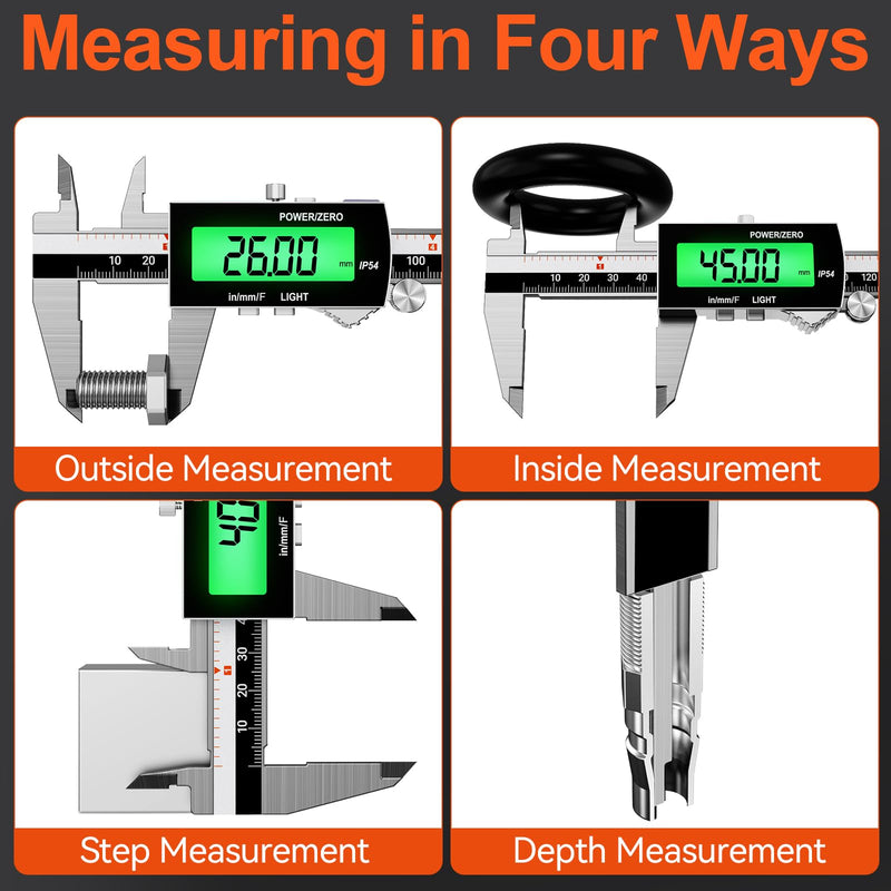 Preciva Backlight Digital Caliper,6inch IP54 Waterproof Rechargeable Electronic Micrometer with LCD Screen, Measurement Conversions for in/MM/F Precision Tool for DIY and Professional Use（Black）