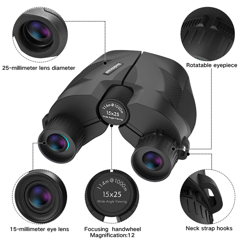 20x25 Compact Binoculars for Adults,High Powered Large Eyepiece Waterproof Binoculars,Easy Focus for Bird Watching,Hiking,Travel and Sport Games Black