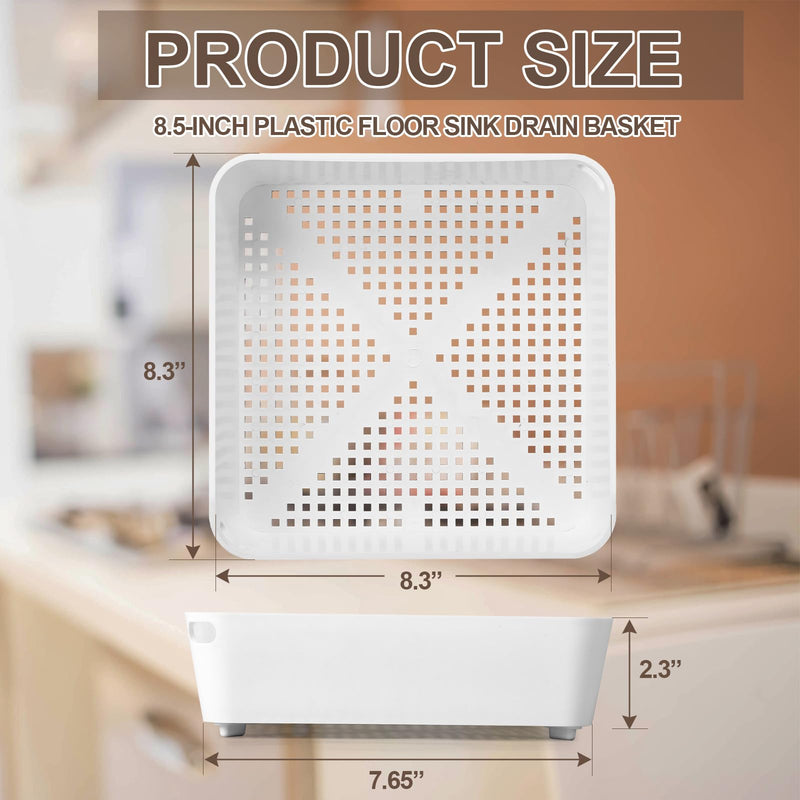 Tuanse 2 Pcs 8.5 x 8.5 x 2.5 Inch Floor Sink Drain Covers Commercial Plastic Floor Drain Strainer Plastic Drains Screen Basket Suitable for Commercial Kitchen Restaurant Diner Cafe White