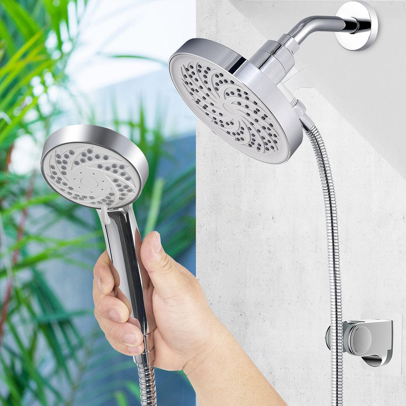 Rain Shower Head with Handheld, High Pressure Rainfall Showerhead and 3 Settings Hand held Spray Combo with Detachable Hose (Chrome) Chrome