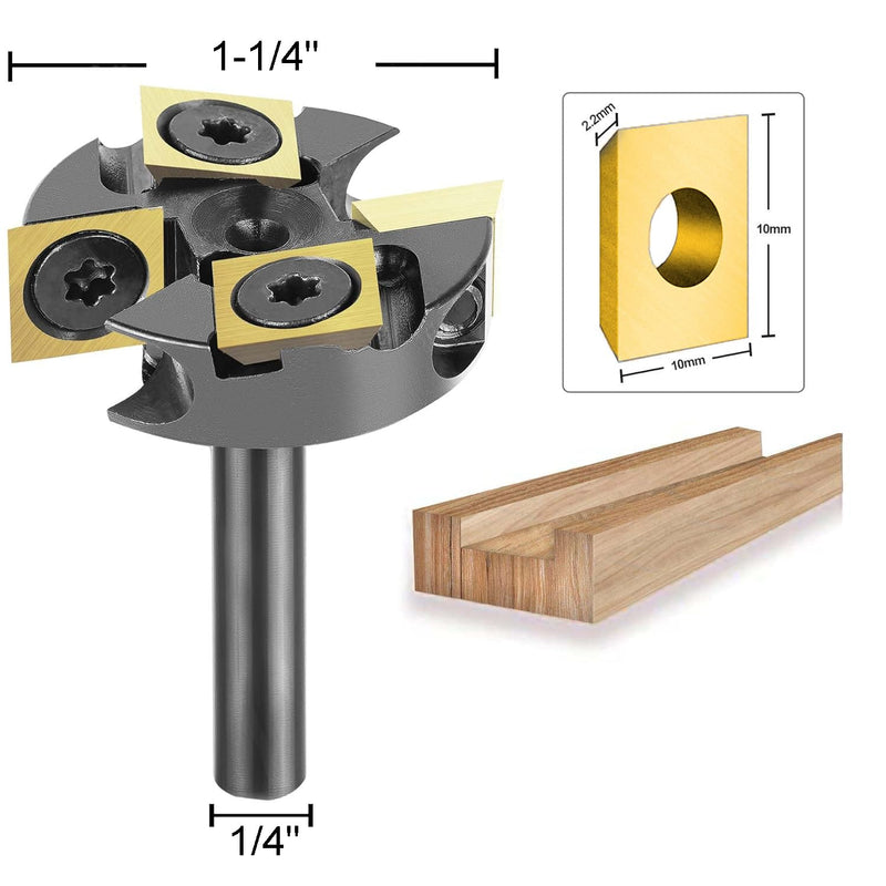 SpeTool 1-1/4" Cutting Dia Slab Flattening Router Bit 1/4" Shank, 2+2 Flute Carbide Insert Spoilboard Surfacing Bit with ATS Coating Include 4 Additional Carbide Inserts 1-1/4 inches carbide insert bit ATS coated kit