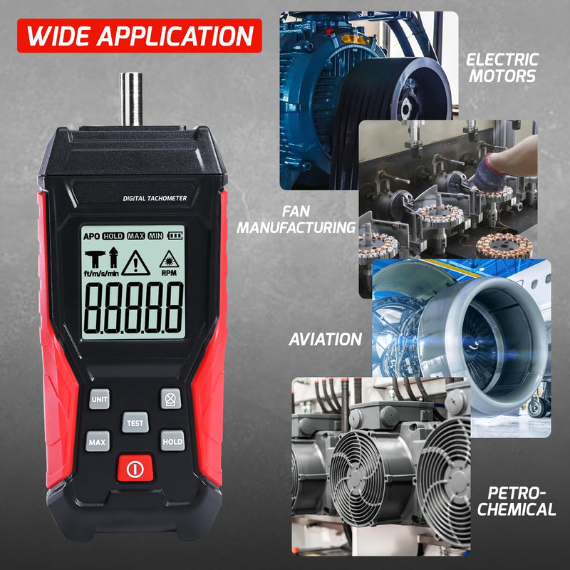 Digital 2-in-1 Tachometer Noncontact Laser Photo Sensor 3~99999RPM and Contact 3~19999RPM Meter RPM Gauge Tester Professional MAX/MIN/Hold Data, Handheld Car Engine Tool