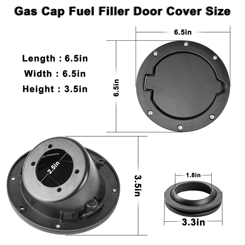 MuHize Aluminum Gas Cap, Fuel Filler Door Cover for 2007-2018 Jeep Wrangler JK Rubicon Sahara & Unlimited Accessories 2 Door & 4 Door, Tank Cap Cover(NOT fit 2018 JL) for JK 2007-2018