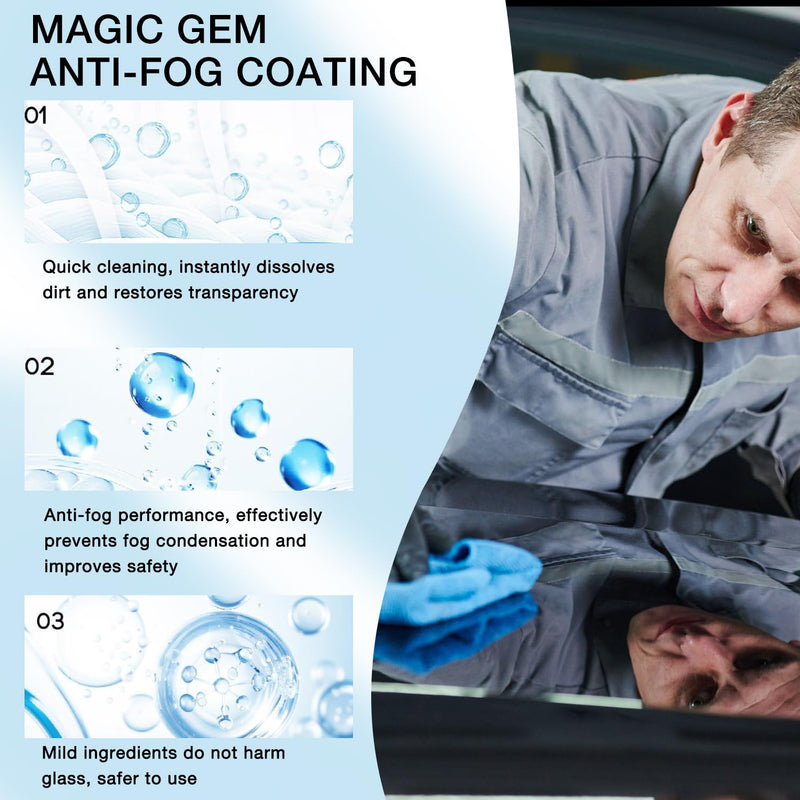 2Pcs Magic Gem Coating Glass, Magic Gem Anti-Fog Coating, Car Anti-Fog Agent, Car Defogging for Car Windshield, Helmet, Mirrors, Vehicles Windows (2, 90ML)