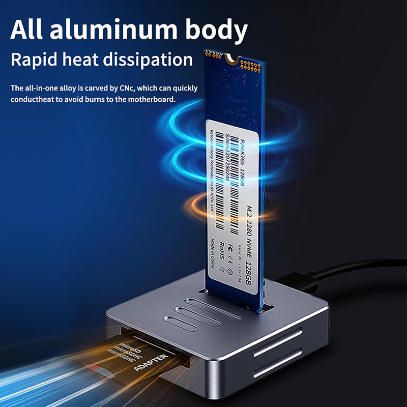 M.2 to USB-C Docking Station, Aluminum NVMe SSD Reader Adapter for M.2 (M Key & B+M Key) - Supports 2280, 2260, 2242, 2230, 22110 SSDs, Plug and Play
