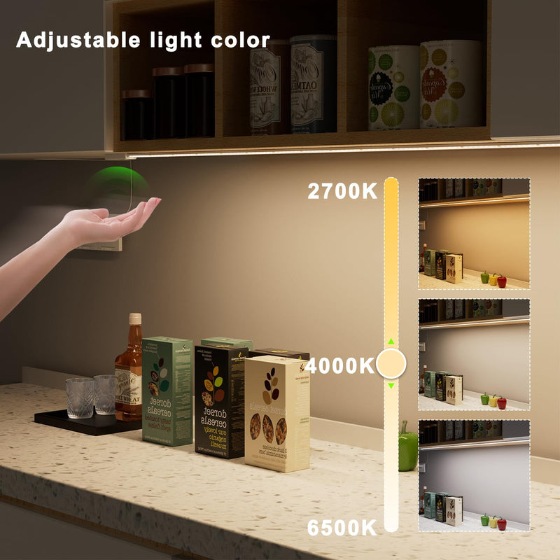 Under Cabinet Light with Hand Wave 40 inch 1090lm,2-Pack Under Cabinet Lighting Plug in,3 Colors Undercabinet Lights for Kitchen,Stick on LED Under Counter Lights for Cabinet,Desk,Shelf 2-Pack