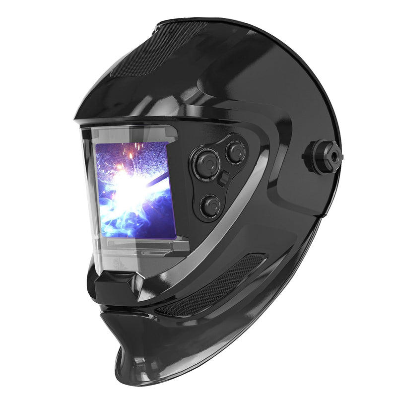 Auto Darkening Welding Helmet, Large Viewing Welding Hood with 4 Arc Sensor Wide Shade 4~5/9-9/13 for TIG MIG Arc Weld Grinding Welding Mask glossy black pro