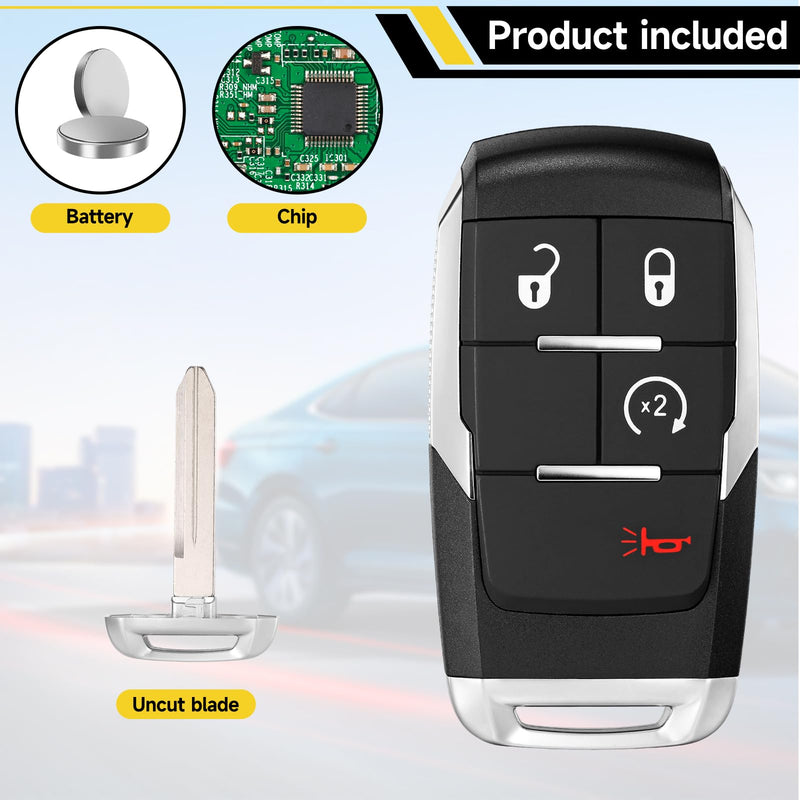 Smart Key Fob Replacement Fits for Dodge Ram 2500 3500 4500 5500 2019 2020 2021 2022 2023 2024 Car Keyless Entry Control Remote GQ4-76T 433Mhz 4BT