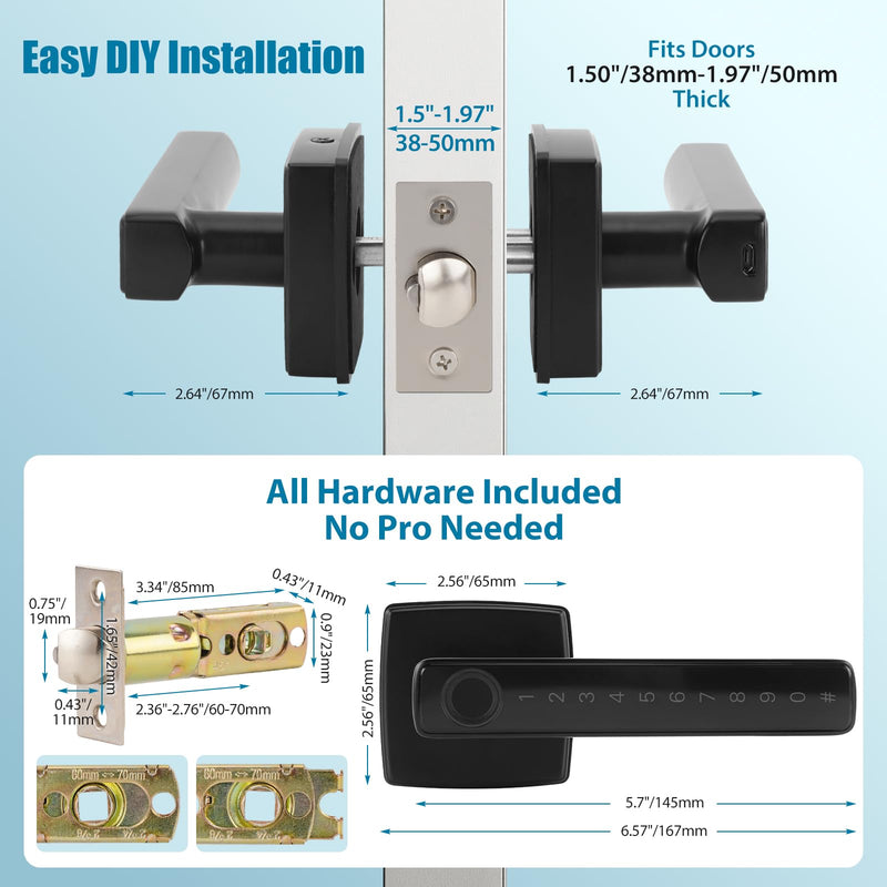 Bamberg N1 Smart Door Knob,4-in-1 Keyless Entry with Fingerprint, Tuya APP, Keypad Code & Key | Biometric Fingerprint Lock for Privacy on Bedroom, Apartment, Office and Indoor Doors