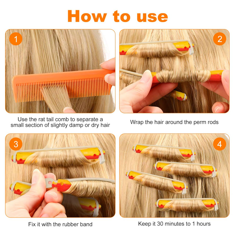 Healvian 24Pcs Perm Rods with Elastic Bands for Hair Curling | Heatless Cold-Wave Styling Tools, Hollow Rollers for Short, Long, Thick Locks