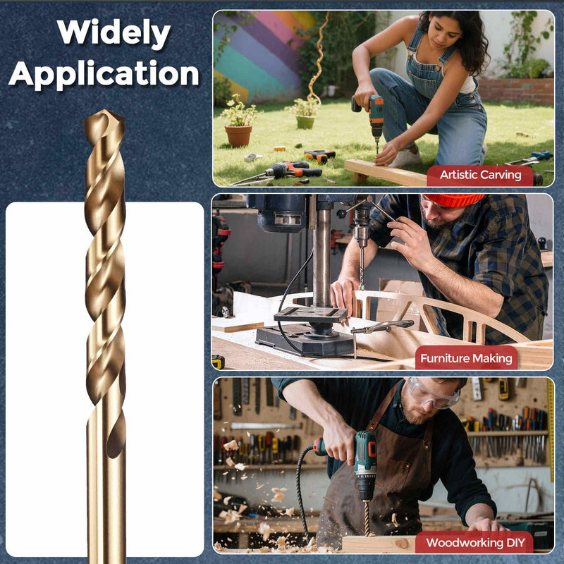4pcs Drill Bit - [13mm Diameter] M35 5% Cobalt HSS Cutting Tool for Machining Hard Metal Steel Woodworking Handicraft Use, 135° Cutting Angle Gold 13mm 4
