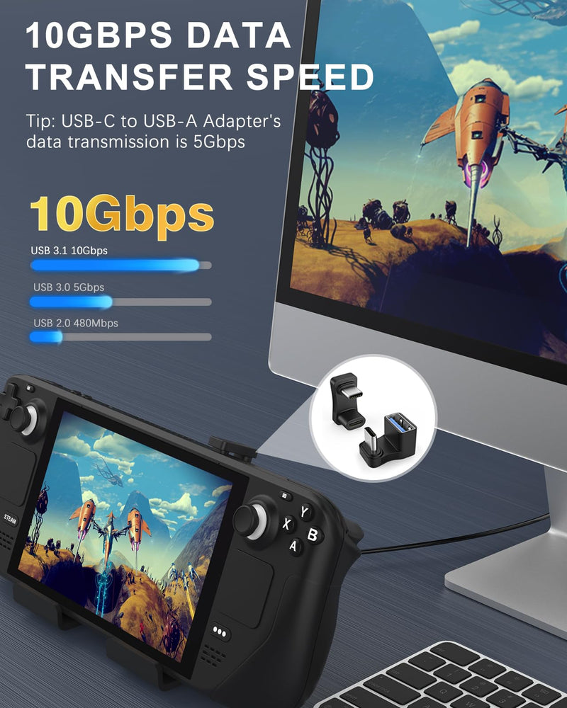 MoKo 180 USB-C Adapter 2-Pack, U-Shape, PD 100W Fast Charging, 4K Video, Angled for Steam Deck, Switch, Laptop, Tablet, Phone C to C, C to A Plastic Black