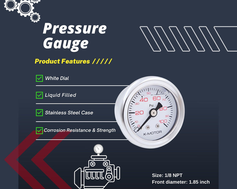 Liquid-Filled Fuel Pressure Gauge - 1/8" NPT, High Accuracy, Vibration Resistant